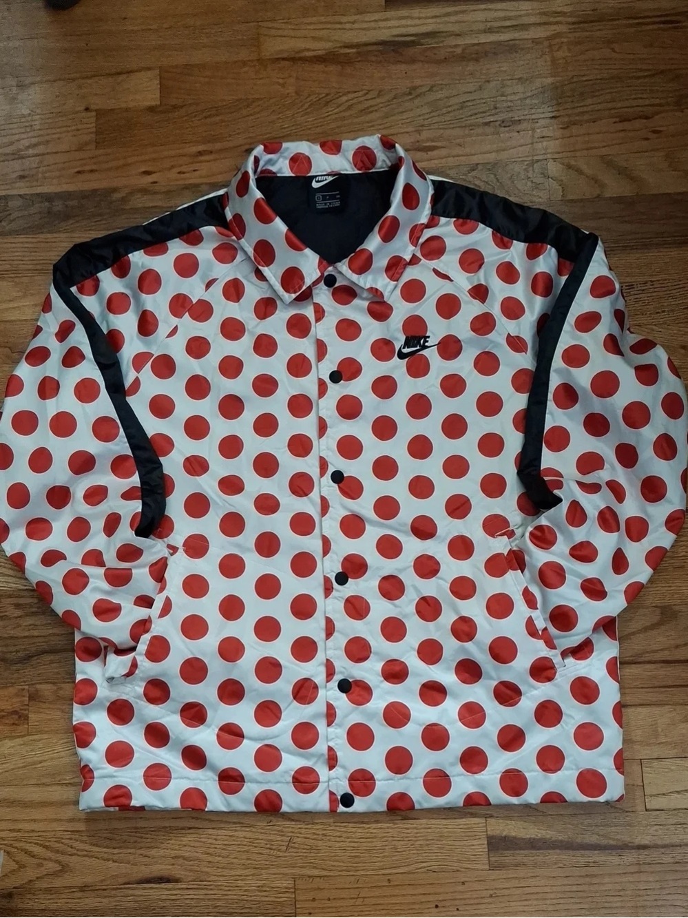 Nike White Windbreaker Jacket with Red Polka Dots